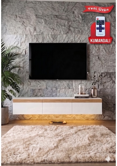 Pureline Tech Led Işıklı Tv Ünitesi 180 Cm - Modern Tv Sehpası - Beyaz