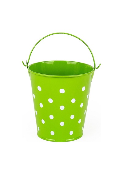 Decoratıve Pail Dekoratif Saplı Metal Kova Yeşil Kova Yeşil Puantiyeli Kova Kalemlik Saksı Makyaj Kovası