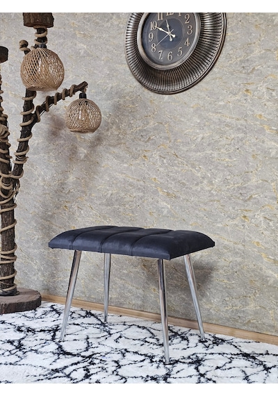 Zafir Krom Sivriltme Ayaklı 60 Cm Puf Bench - Puf - Bench - Oturak - Mutfak Oturağı - Antre Oturağı Füme