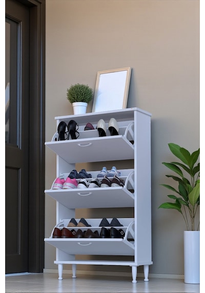 Eliusta Duru 72 Cm Genişlikte Beyaz Renk Ayaklı Ayakkabılık Antre/kapı Önü 72x127x26 Cm Ayakkabılık Beyaz