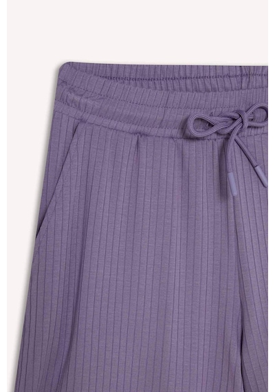 Defacto Defactofit Standart Fit Sporcu Kısa Paça Ribana Şort F6898ax25smpr315 Mor