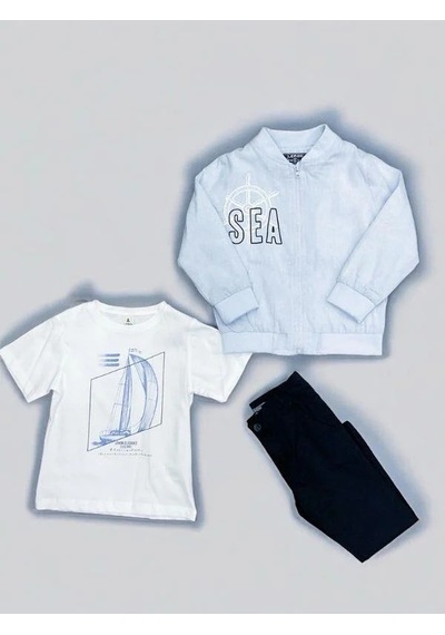 Erkek Çocuk Tshirt Ceket Pantolonlu Takım-14165 Mavi