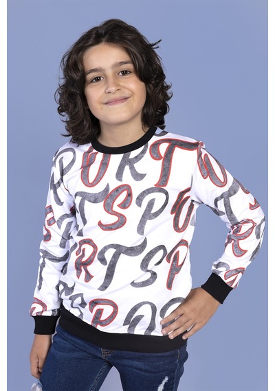 Toontoy Kids Toontoy Erkek Çocuk Komple Baskılı Sweatshirt Beyaz