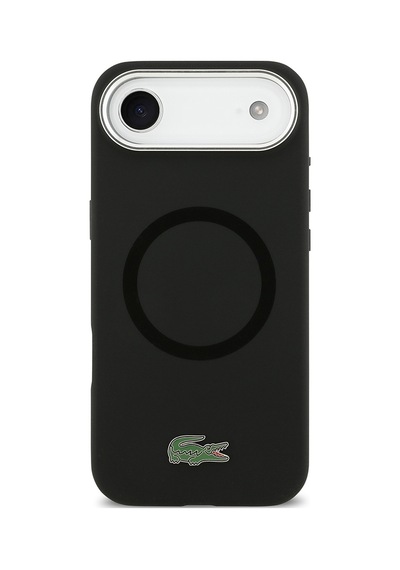 Apple Uyumlu iPhone 17 Air Kılıf Lacoste Lisanslı M-safeli İkonik Logo Metal Kamera Çerçeveli Silikon Kapak Siyah Siyah