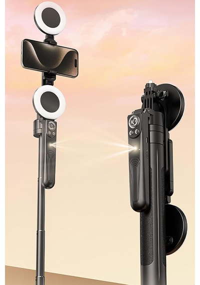 Çift Çıkarılabilir Led Işıklı Katlanabilir Tripod Selfie Çubuğu Akıllı Telefon İçin Ayrılabilir Dolgu Işıklı Taşınabilir Vlog Standı