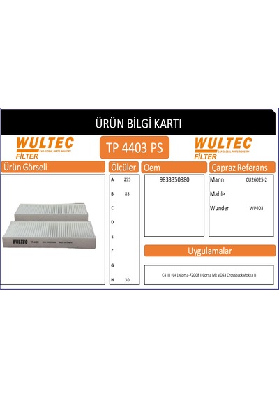 Tp 4403 Polen Fıltresı Peugeot 2008 Iı-208 Iı 1,2-1,5 Bluehdi