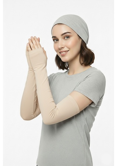 Sonbaharmoda Parmak Geçmeli Penye Esnek Likralı Kolluk 1 Çift Siyah Unisex Bej