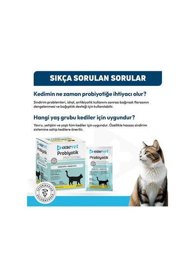 Onevet Probiyotik Şase Kediler Için Sindirmeye Yardımcı Takviye Vitamini 30 Adet 1 Gr