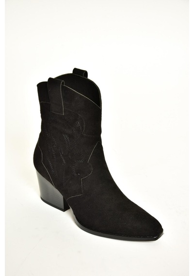 Fox Shoes T296112002 Siyah Süet Kalın Topuklu Kadın Bot Siyah-Süet Siyah