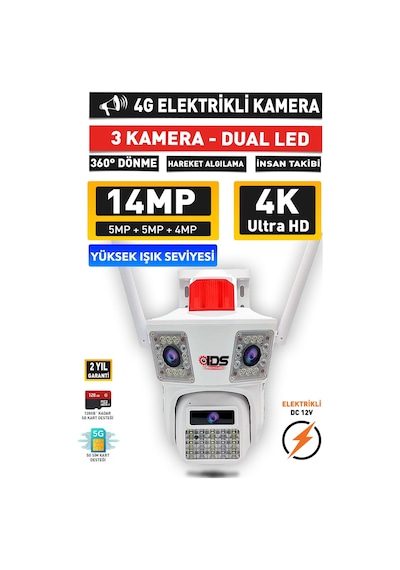 Ids -14mp - Gece Görüşlü - Elektrikli 4g Sım Kartlı Güvenlik Kamerası