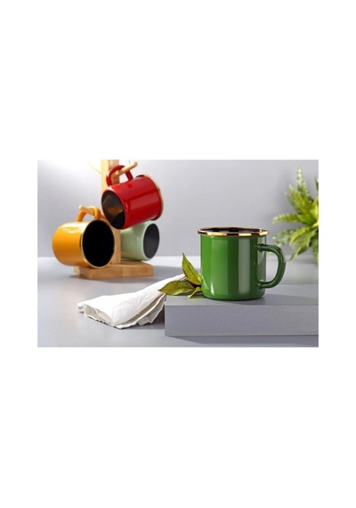 Emaye Kupa Bardak 550 Ml Hardal Sarısı - Mug Beyaz
