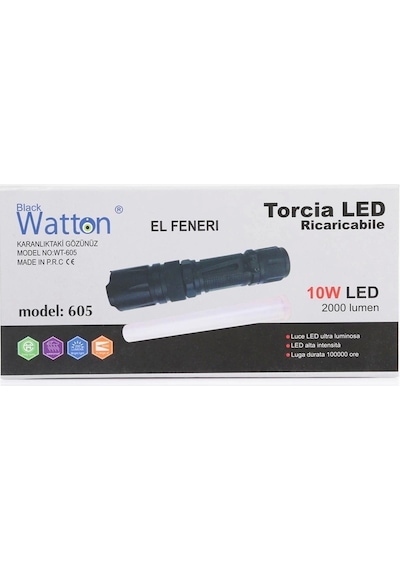 10w 2000 Lümen 4 Renk Güçlü El Feneri Wt-605 Renkli