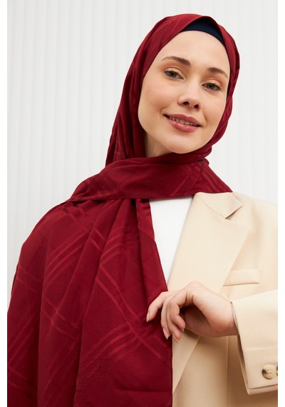 Mirsoy Scarf Aura Desen Pamuk Jakar Şal Bordo