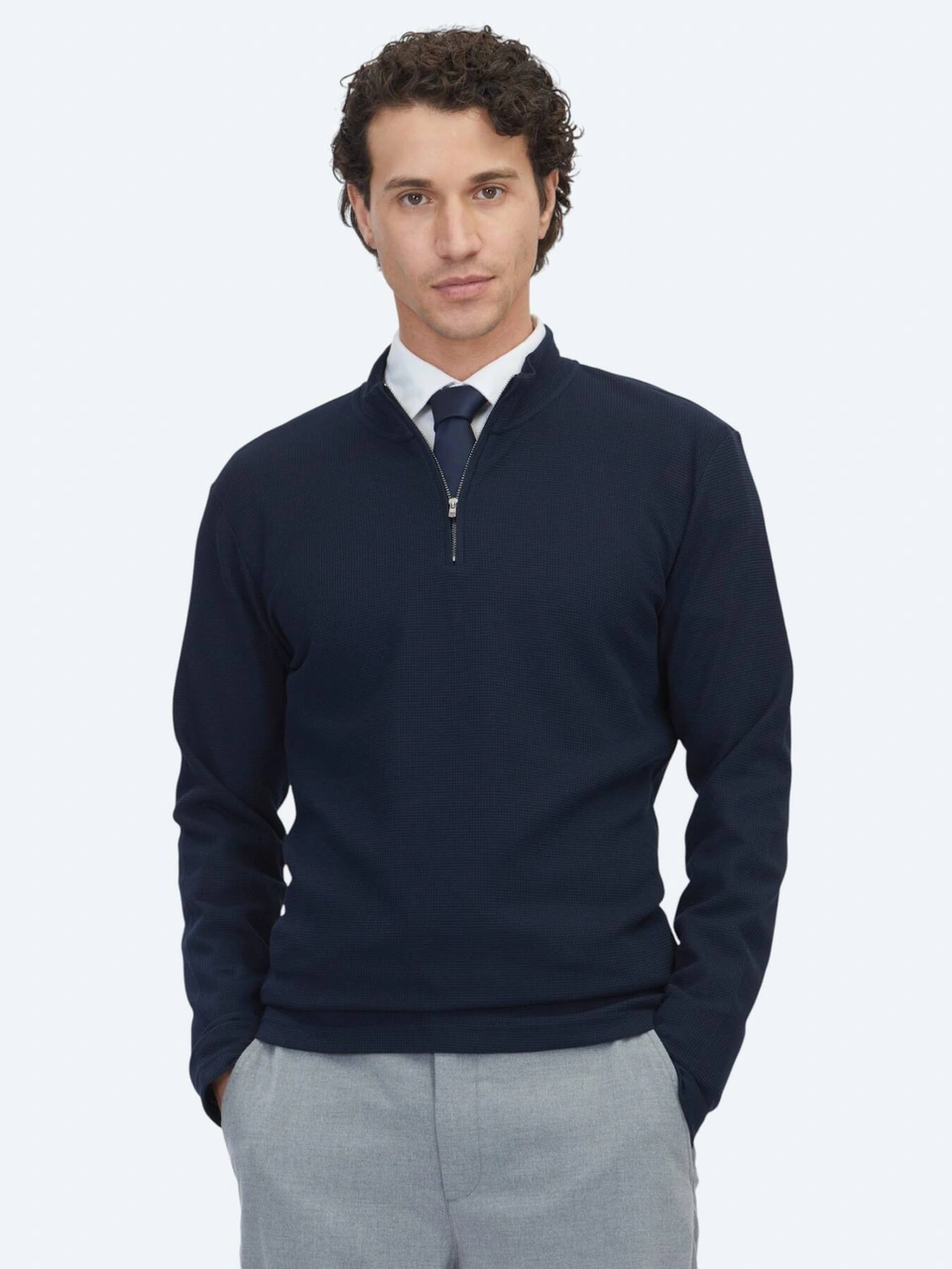 Kip Lacivert Fitilli Bisiklet Yaka T-shirt Lacivert