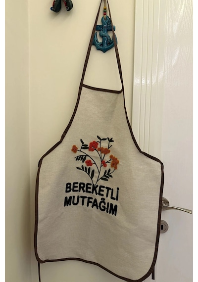 Villadia Home Textile Mutfak Önlüğü Nakış Punch İşlemeli Yemek Pişirme Önlüğü Mutfak Şefi Önlüğü Krem
