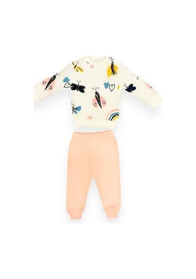 Cantoy Kız Bebek Kelebek Desenli Pamuklu Eşofman Takım-15110 Pudra