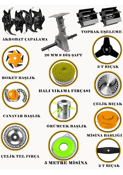 Eısenn German BCF 550 Sırt Tipi Ot Çim Biçme Tırpanı 14 Parça Full Toprak Eşeleme Akrobat Çapa Çelik Fırça