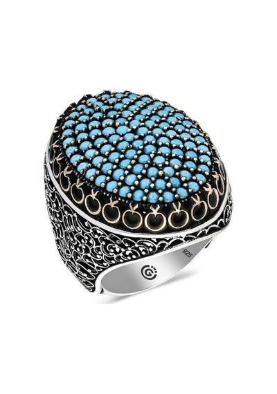 Gümüş Turkuaz Zirkon Taşlı Oval Erkek Yüzük - 555892870