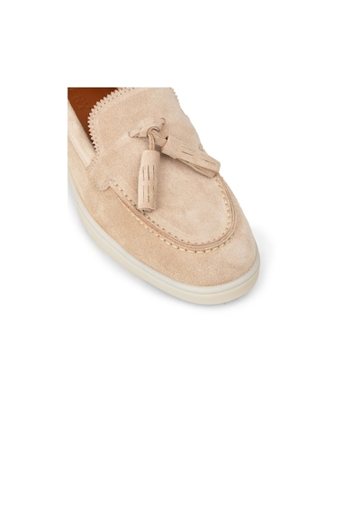 Deery Kadın Hakiki Süet Bej Püsküllü Loafer - 02040zbejc01