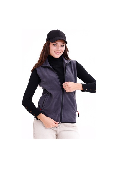 Monox Kadın Slim Fit Tam Fermuarlı Polar Yelek Füme
