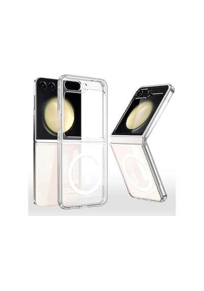 Teknomoda Samsung Galaxy Z Flip 7 Kılıf Magsafe Wireless Kablosuz Şarj Uyumlu Manyetik Şeffaf Kapak Şeffaf