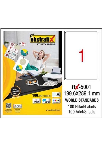 Ekstrafix Laser Etiket 100 Yp 199.6X289.1  Laser-Copy-Inkjet Fix-5