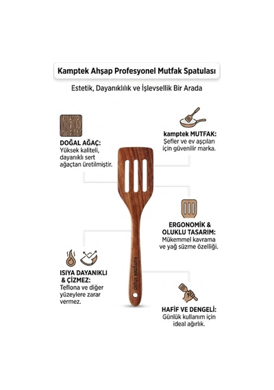 Kamptek Akasya Ahşap Delikli Spatula - Servis Sunum Spatula Isıya Dayanıklı Ve Çizmez Yapı Akasya