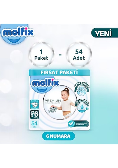 Molfix Premium Smart Fit Ultra Fırsat Paketi 6 Beden Extra Large 54 Adet