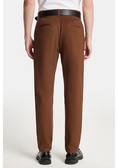 Tudors Erkek Regular Fit Chino Esnek Yandan Cepli Önü Fermuarlı Pamuklu Dokulu Kahverengi Pantolon-34525 Kahverengi