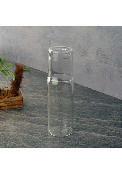 Başucu Bardaklı Sürahi - Cam Başucu Sürahisi 600 Ml. Sade