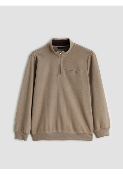 LC Waikiki Lc Waıkıkı Kahverengi Fermuarlı Dik Yaka Erkek Sweatshirt