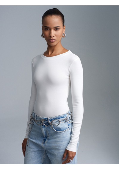 Dilvin 32695 Uzun Kollu Bodysuit-ekru Ekru