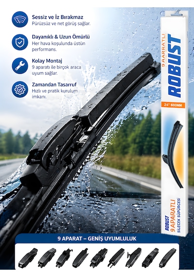 60 Cm 24 600mm Universal Oto Sileceği 9 Aparatlı Sessiz Çalışma İz Bırakmaz Premium Kalite