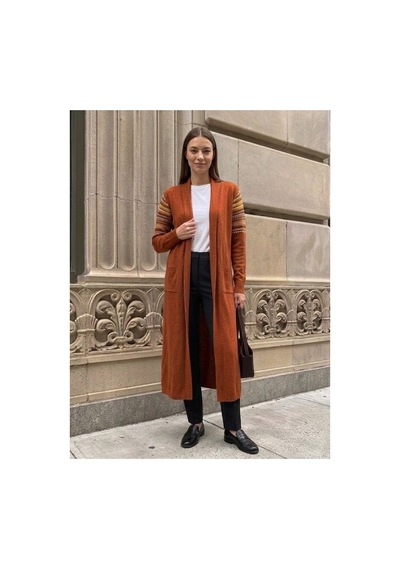 Onno Style Women Kilim Desen Uzun Triko Kadın Hırka Kırmızı