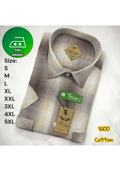 Eren Style Linen Keten Klasik %100 Cotton Kısa Kollu Çift Cepli Terletmeyen Gömlek Bej