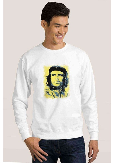 Che Guevara Revolutionary Ernesto Baskılı Beyaz Erkek Sweatshirt