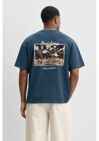 Respire Erkek Final Supper Nakışlı Oversize T-shirt Petrol