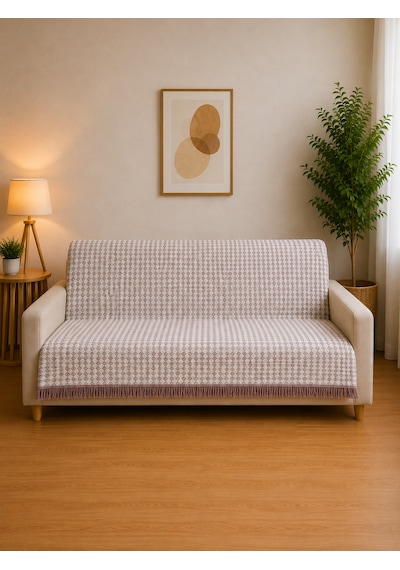 Çift Taraflı Buldan Dokuma Pamuklu Koltuk Örtüsü 170x210 Cm Çekyat Örtüsü Geometrik Desenli Koltuk Şalı Kahve