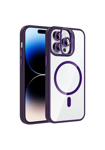 Apple Uyumlu iPhone 14 Pro Max Kılıf Standlı Ve Kamera Lens li M-safe Şarj Özellikli Zore Etro Kapak Derin Mor