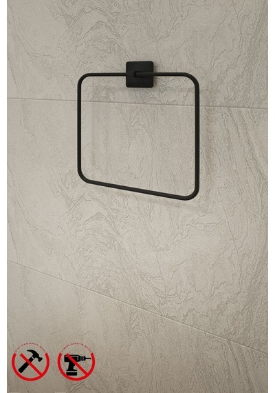 Alper Banyo Jasmin Kare Yapışkanlı Siyah Kare Havluluk Siyah