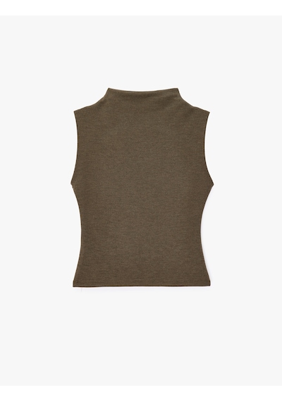 Koton Slim Fit Viskon Karışımlı Kolsuz Dik Yaka Atlet Kahverengi 7wak10001pk Kahve