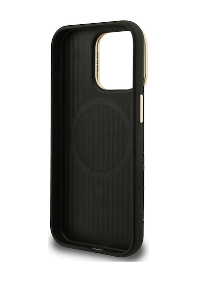 Apple Uyumlu iPhone 15 Pro Max Kılıf Guess Lisanslı M-safe Şarj Özellikli Kamera Standlı Peony Kapak Siyah