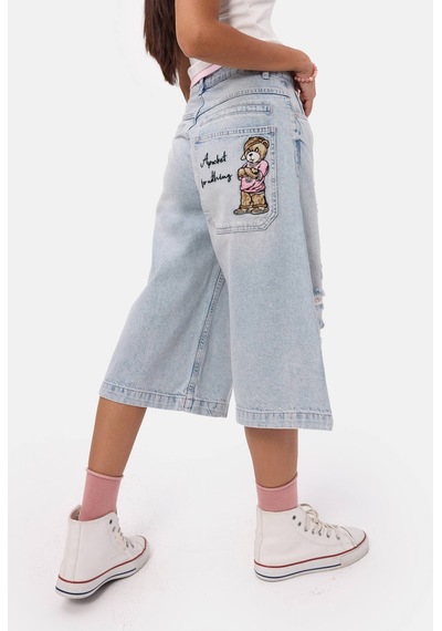 it's basic Kadın Ice 12s6-89 Baggy Fit Maxi Denim Tasarım Bermuda Şort Ice Rengi