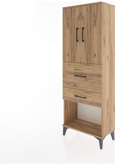 Arges Dolap 3 Raflı 2 Çekmeceli 2 Kapaklı 60x30x163 Çam-çam Çam