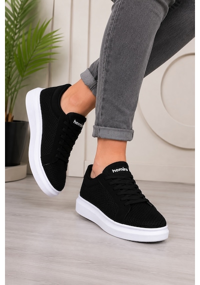 Günlük Rahat Taban Bağcıklı Sneaker Spor Ayakkabı Siyah Beyaz