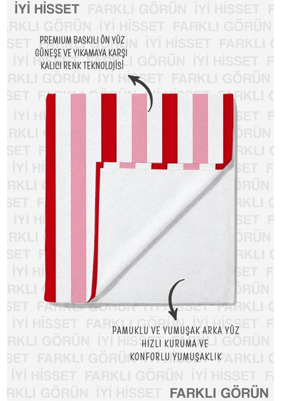 Çizgili Kırmızı Pembe Beyaz Plaj Havlusu - Modern Marine Stil Hızlı Kuruyan Mikrofiber Havlu Sessiz Köpüğü