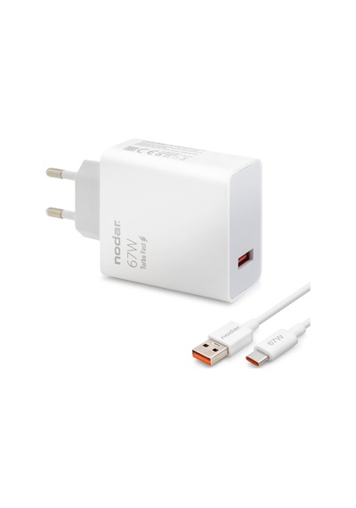 Nodar Type-c Hızlı Şarj Seti 67w Usb Adaptörlü - Beyaz Nd1008
