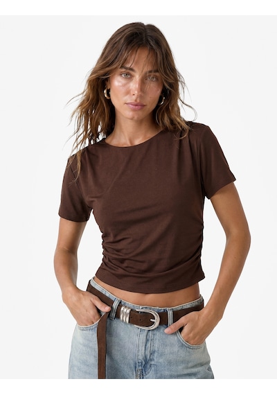 Koton Drape Detaylı Slim Fit Bisiklet Yaka Kısa Kollu Crop Tişört Kahverengi 6sak50066pk Kahve Koton Drape Detaylı Slim Fit Bisiklet Yaka Kısa Kollu Crop Tişört Kahverengi 6sak50066pk Kahve