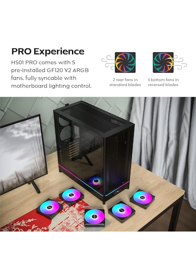 Hs01 Pro, Atx Mid-tower Pc Kasası, Oyun Bilgisayarı, Yüksek Hava Akışı, Ters Çevrilebilir Düzen