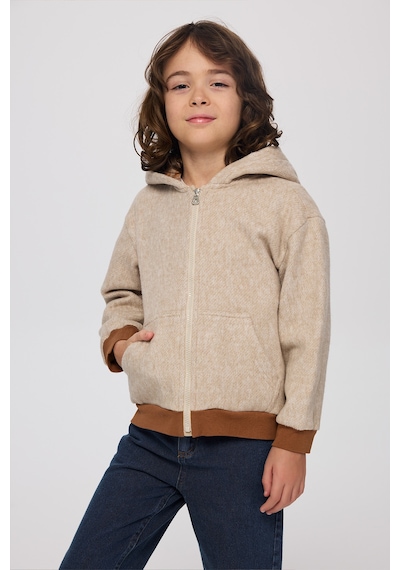 Panço Erkek Çocuk Fermuarlı Bej-melanj Sweatshirt Krem